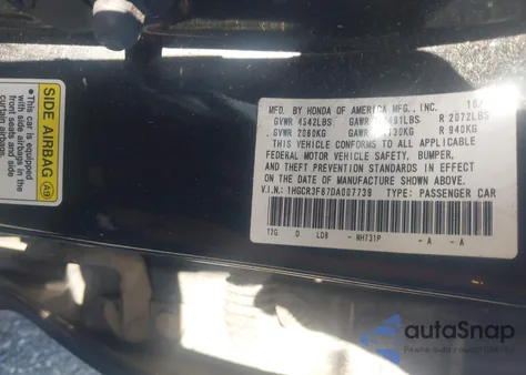 2013 Honda Accord Ex-L V-6 из США, поврежденный, VIN 1HGCR3F87DA007739